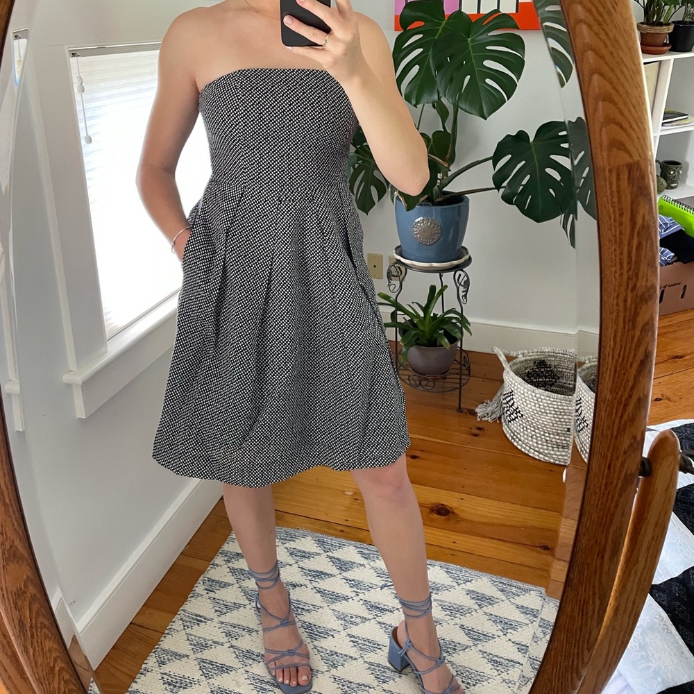 J. Crew Women’s Strapless Navy White Polka Dot Dress